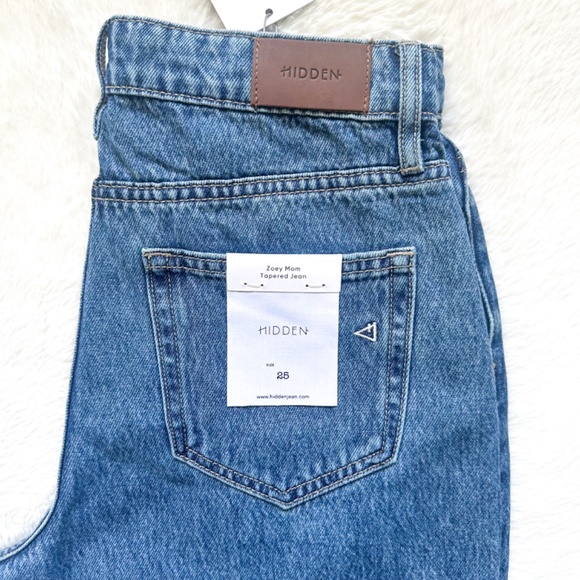 HIDDEN Zoey Tapered Mom High Rise Ankle Crop Acid Wash 100% Cotton Jeans - Picture 4 of 12